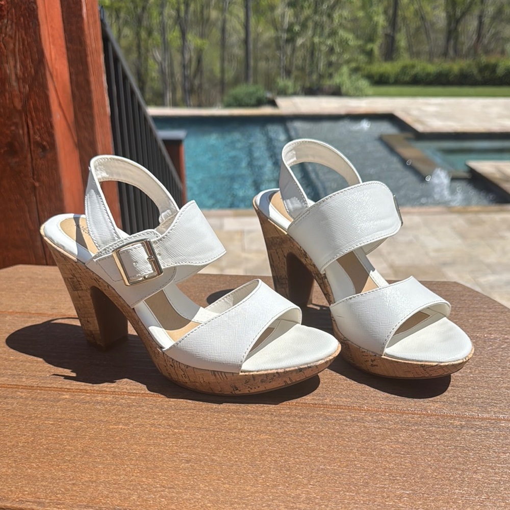 Elegant White Cork Heel Sandals